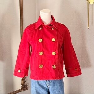 RALPH LAUREN Jacket P/S Red Nautical Pea Coat Gold Button Coastal Prep Crop